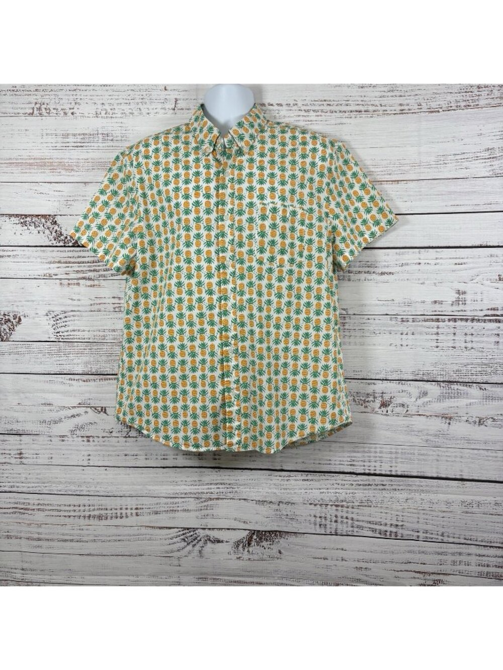J.Crew White Pineapple Print Button Down Slim Short Sleeve Shirt